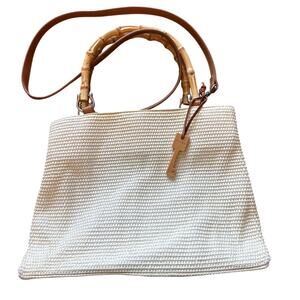 Fossil Woven Bag Bamboo Handle Crossbody Nautical Style Purse